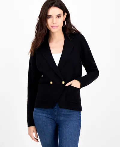 Inc International Concepts Petite Double-breasted Patch Pocket Sweater, Macy's Exclusive In Black