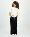 Inc International Concepts Petite Drawstring-waist Side-stripe Wide-leg Pants, Macy's Exclusive In Black