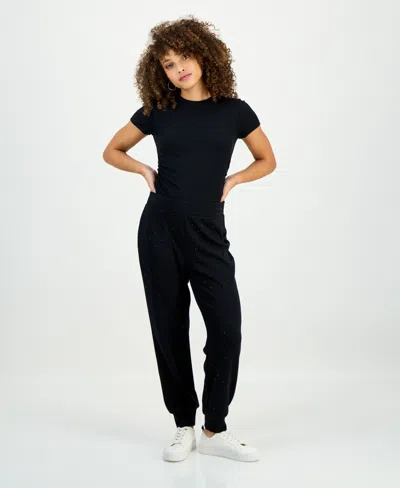 Inc International Concepts Petite Embellished High Rise Jogger Pants, Macy's Exclusive In Black