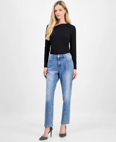 Inc International Concepts Petite Embellished High-rise Straight Jeans, Macy's Exclusive