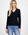 Inc International Concepts Petite Embellished V-neck T-shirt, Macy's Exclusive In Black
