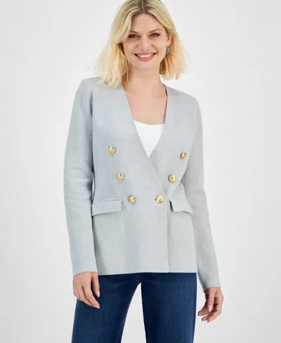Inc International Concepts Petite Faux-double-breasted Blazer, Created For Macy's In Grey
