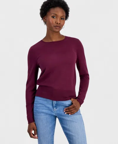 Inc International Concepts Petite Fitted Long-sleeve Crewneck Sweater, Macy's Exclusive In Purple