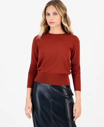 Inc International Concepts Petite Fitted Long-sleeve Crewneck Sweater, Macy's Exclusive In Copper Rus