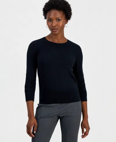Inc International Concepts Petite Fitted Long-sleeve Crewneck Sweater, Macy's Exclusive In Blue