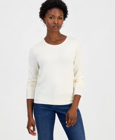 Inc International Concepts Petite Fitted Long-sleeve Crewneck Sweater, Macy's Exclusive In White