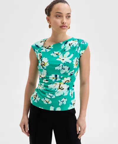 Inc International Concepts Petite Floral Asymmetric Draped Top, Exclusively At Macy's In Ravenah Wi