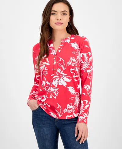 Inc International Concepts Petite Floral Button-placket Top, Exclusively At Macy's In Freya Bloom