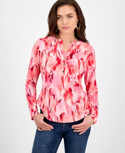 Inc International Concepts Petite Floral Button-placket Top, Exclusively For Macy's In Vera Bouquet