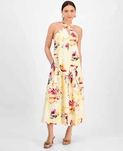 Inc International Concepts Petite Linen-blend Floral Halter Maxi Dress, Exclusively At Macy's In Keri Bloom