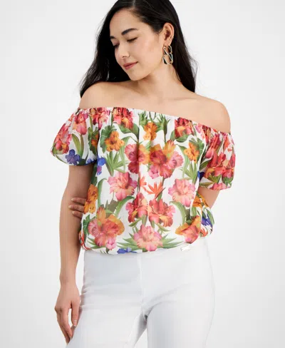 Inc International Concepts Petite Floral Print Puff-sleeve Top, Created For Macy's In Marini Plcmnt