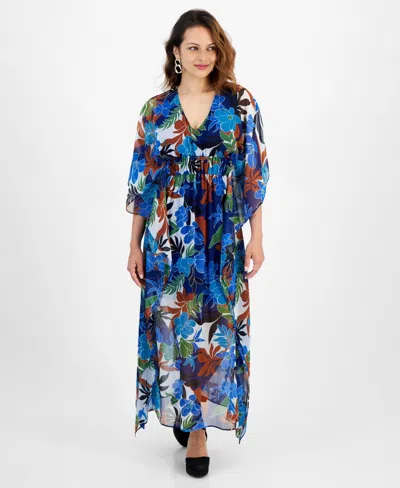 Inc International Concepts Petite Floral-print Smocked-waist Dress, Created  For Macy's In Gabi Bloom Blue | ModeSens