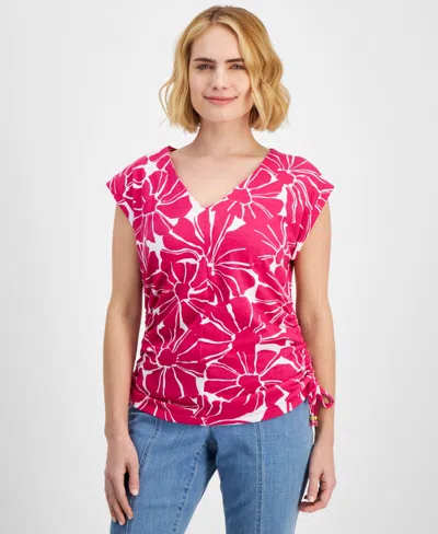 Inc International Concepts Petite Floral-print Tie-hem Top, Created For Macy's In Tala Blooms A