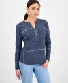 Inc International Concepts Inc Plus Size Printed Split-neck Top, Exclusively At Macy's In Tyra Strip