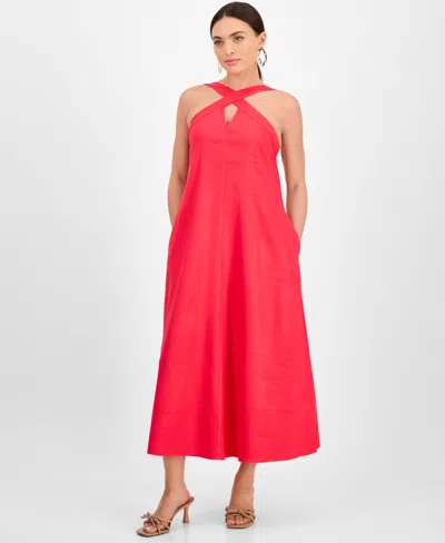 Inc International Concepts Petite Linen-blend Halter Maxi Dress, Exclusively At Macy's In Fresh Lips