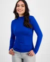 Inc International Concepts Petite High-neck Side-ruched Top, Exclusively At Macy's In Bright Blue