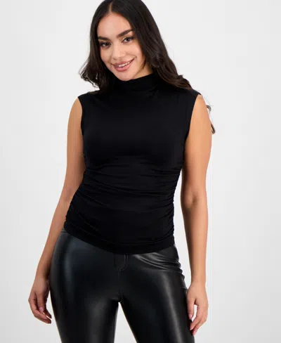 Inc International Concepts Petite High-neck Side-ruched Top, Exclusively At Macy's In Black