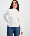 Inc International Concepts Petite High-neck Side-ruched Top, Exclusively At Macy's In Washed White