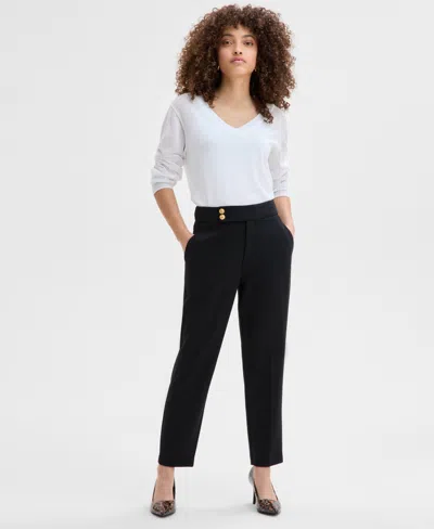Inc International Concepts Petite High-rise Ankle Pant, Exclusively At Macy's In Deep Black