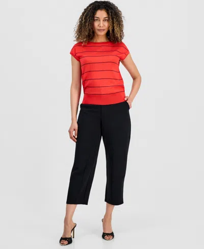 Inc International Concepts Petite High-rise Barrel-detail Pants, Macy's Exclusive In Black