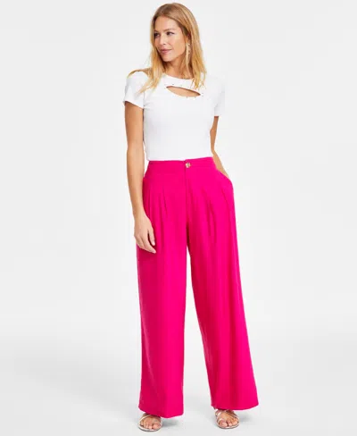 Inc International Concepts Petite Linen-blend High-rise Pleated Wide-leg Linen-blend Pants, Created For Macy's In Pink Dragonfruit