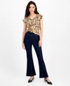 Inc International Concepts Petite High-rise Pull-on Flared Jeans, Macy's Exclusive In Blue