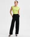 Inc International Concepts Petite High-rise Straight-leg Pants, Exclusively At Macy's In Deep Black