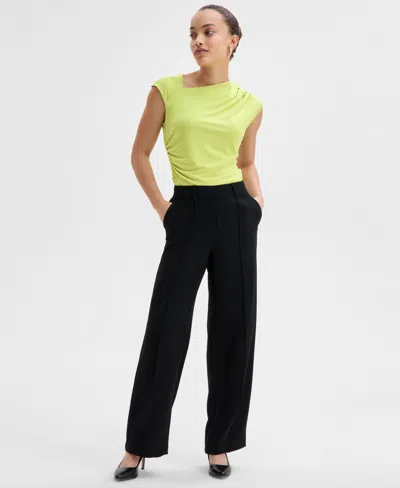 Inc International Concepts Petite High-rise Straight-leg Pants, Exclusively At Macy's In Deep Black
