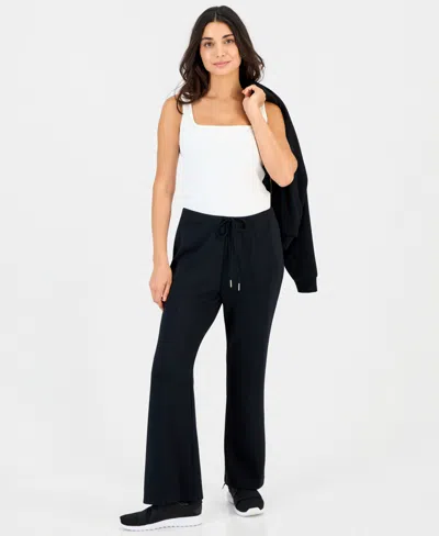 Inc International Concepts Petite High-rise Drawstring Flare Sweatpants, Macy's Exclusive In Deep Black