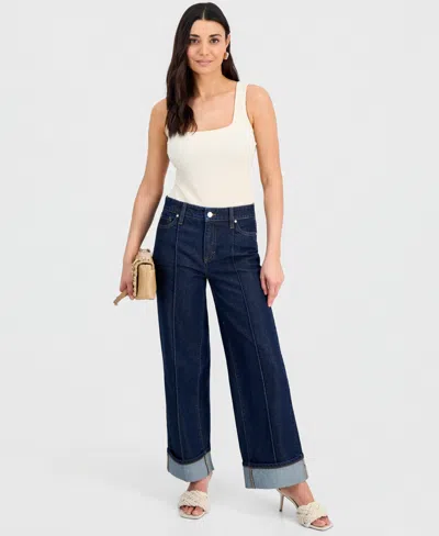 Inc International Concepts Petite High-rise Pintuck Cuffed Wide-leg Jeans, Created For Macy's In Multi