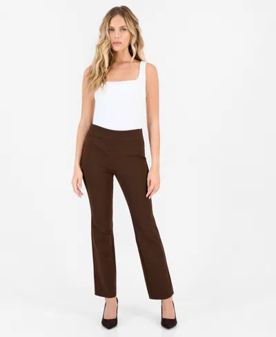 Inc International Concepts Petite Incredible Pull-on Bi-stretch Bootcut Pants, Macy's Exclusive In Dark Roast