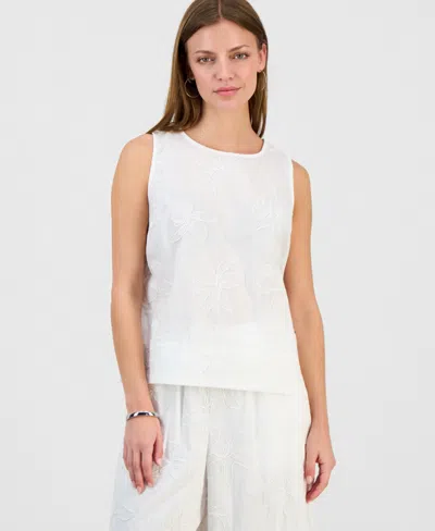 Inc International Concepts Petite Jacquard Sleeveless Blouse, Macy's Exclusive In White