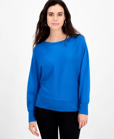 Inc International Concepts Petite Lightweight Boat-neck Pullover, Macy's Exclusive In Blue