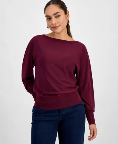 Inc International Concepts Petite Lightweight Boat-neck Pullover, Macy's Exclusive In Burgundy