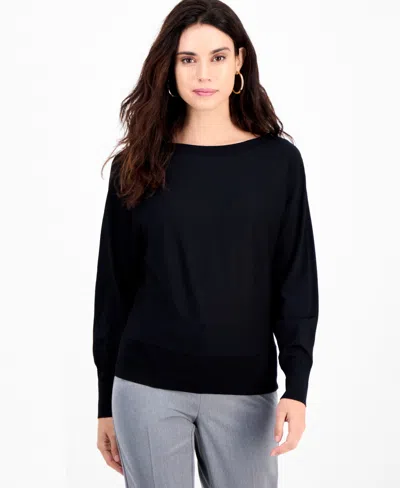 Inc International Concepts Petite Lightweight Boat-neck Pullover, Macy's Exclusive In Black
