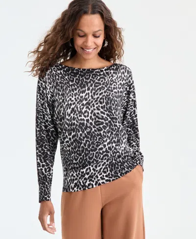 Inc International Concepts Petite Lightweight Boat-neck Pullover, Macy's Exclusive In Black