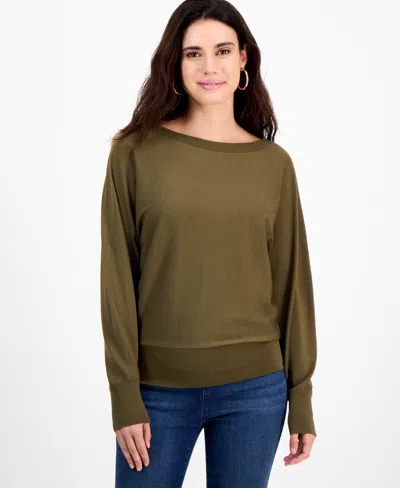 Inc International Concepts Petite Lightweight Boat-neck Pullover, Macy's Exclusive In Green