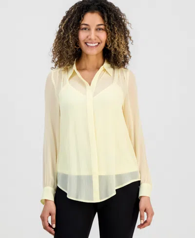 Inc International Concepts Petite Lined Sheer Blouse, Macy's Exclusive In Yellow