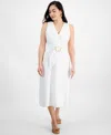 INC INTERNATIONAL CONCEPTS PETITE LINEN-BLEND BELTED MIDI DRESS, CREATED FOR MACY'S