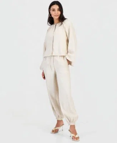 Inc International Concepts Petite Linen Blend Puff Sleeve Jacket Pull On Pants Macys Exclusive In White