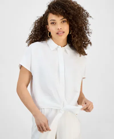 Inc International Concepts Petite Tie-hem Short-sleeve Blouse, Exclusive At Macy's