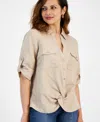 Inc International Concepts Petite Linen-blend Twist-hem Shirt, Created For Macy's In Toasted Twine