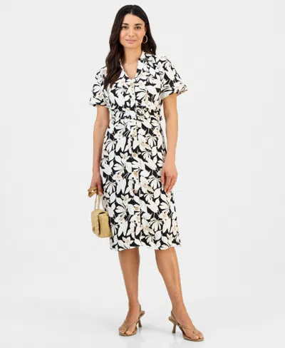 Inc International Concepts Petite Linen Buckle-back Shirtdress, Macy's Exclusive In Black