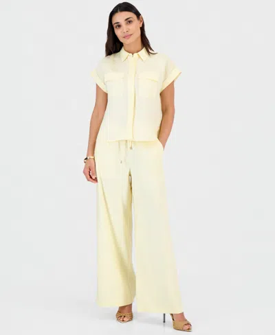 Inc International Concepts Petite Linen-blend High-rise Wide-leg Pants, Exclusively At Macy's In Yellow