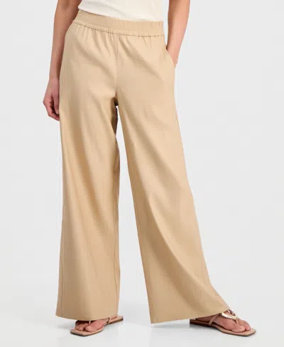 Inc International Concepts Petite Linen-blend High-rise Wide-leg Pants, Exclusively At Macy's In Neutral
