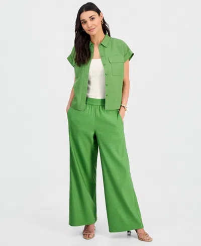 Inc International Concepts Petite Linen-blend High-rise Wide-leg Pants, Exclusively At Macy's In Metallic