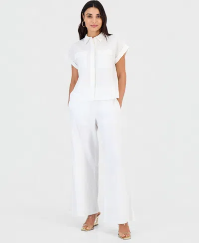 Inc International Concepts Petite Linen-blend High-rise Wide-leg Pants, Exclusively At Macy's In Metallic
