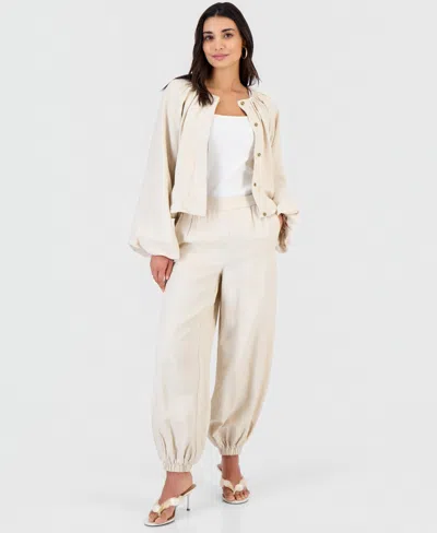 Inc International Concepts Petite Linen-blend Pull-on Drawstring Pants, Macy's Exclusive In Neutral