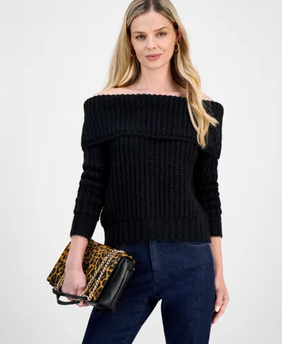 Inc International Concepts Petite Lofty Off-the-shoulder Sweater, Macy's Exclusive In Black