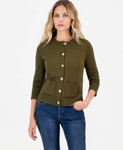 Inc International Concepts Petite Long-sleeve Button-front Cardigan, Macy's Exclusive In Green
